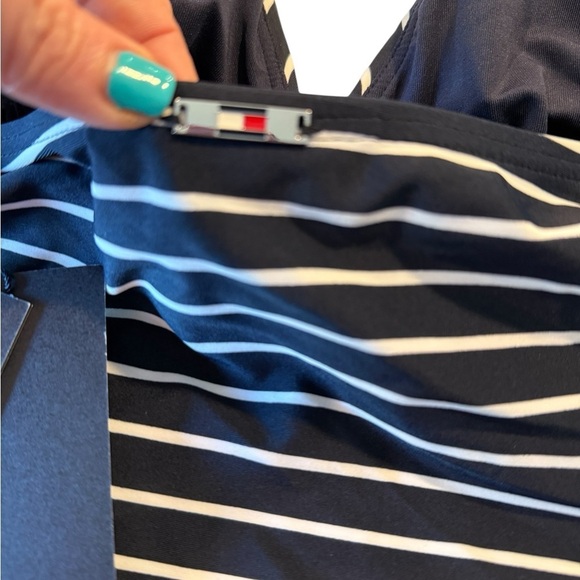 Tommy Hilfiger Navy White Striped Halter UPF Tankini Top Size Small NEW Sailor - Picture 9 of 14